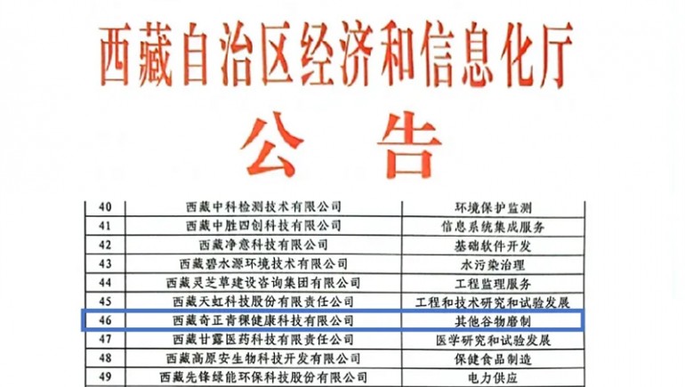 奇正青稞榮膺創(chuàng)新型中小企業(yè)認(rèn)證，引領(lǐng)青稞產(chǎn)業(yè)健康新潮流